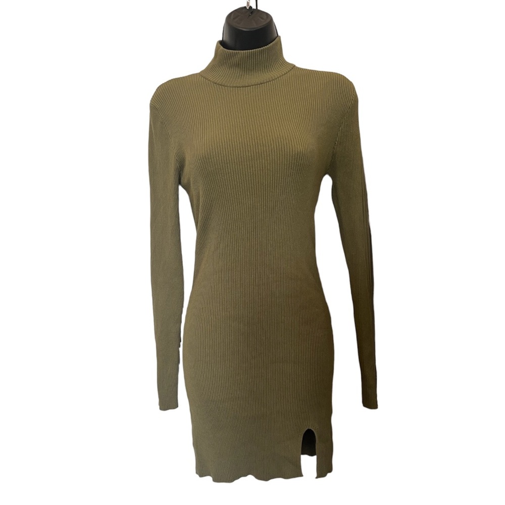 Women’s Forever 21 Olive Green Ribbed Collar Dress Side Split Size S